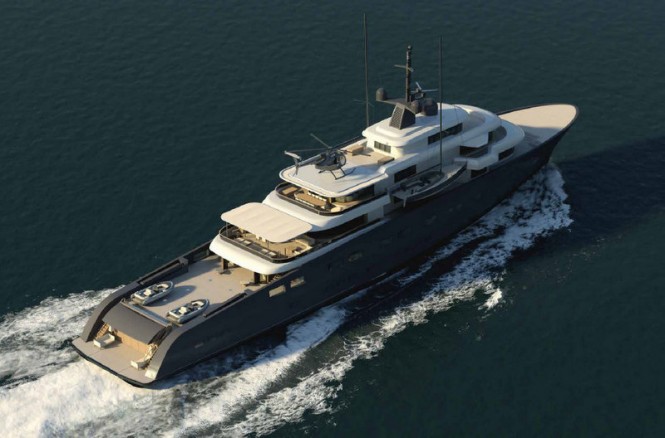 Motor yacht X-Ballet concept from above Motor yacht X-Ballet concept from above
