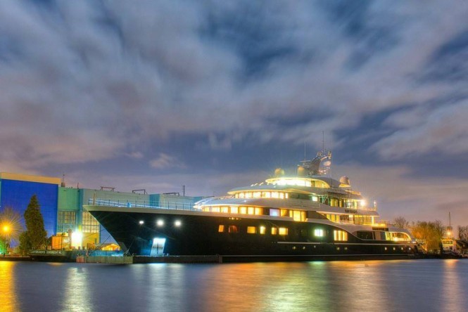 Photos of 101m Feadship mega yacht SYMPHONY (hull 808) leaving the shipyard