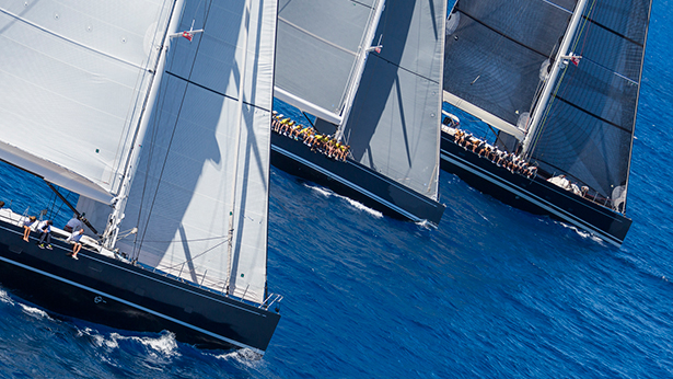Superyachts Cape Arrow, Freya and P2 cross the finish line. Photo by Carlo Borlenghi