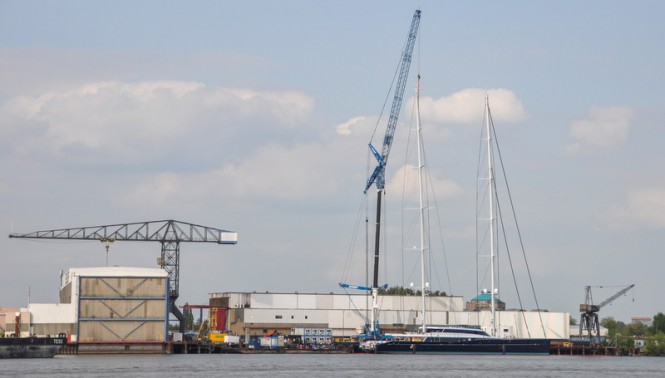 Massive 86m Oceanco/Vitters Mega Yacht AQUIJO with masts stepped