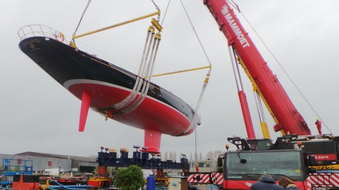 New Truly Classic 127 Sailing Yacht ATALANTE leaves her shed at Claasen