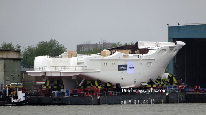 Hull of New 88m Mega Yacht Y715 by Oceanco spotted at subcontractor Zwijnenburg