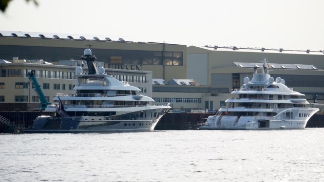 Mighty PHOENIX 2 and QUANTUM BLUE Yachts spotted at Lurssen