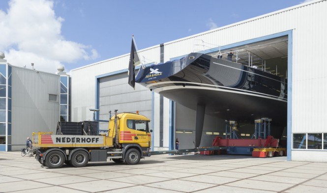 Majestic 43m Royal Huisman Sailing Yacht SEA EAGLE leaves the yard