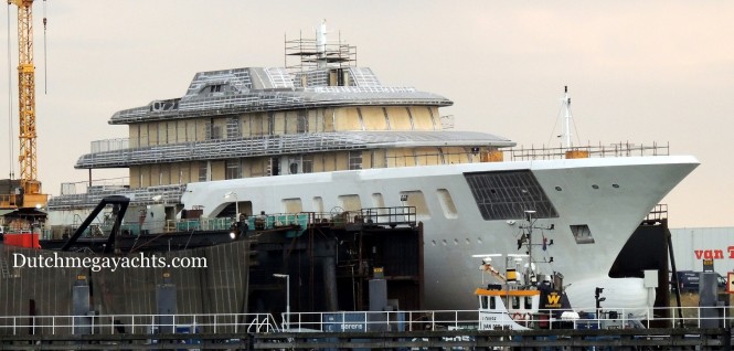Impressive 92m FEADSHIP Motor Yacht Hull 695 spotted in Hansweert, the Netherlands