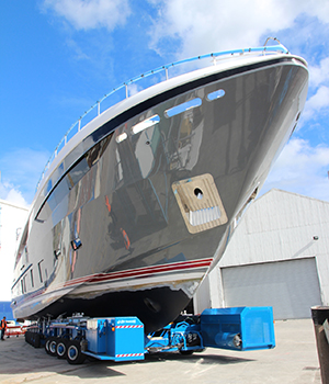 Princess 35M superyacht Hull no. 1 leaving her shed - Photo by Princess Yachts International plc