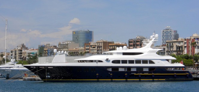 Beautiful 65m FEADSHIP Motor Yacht TANUSHA (ex PESTIFER) spotted in Barcelona