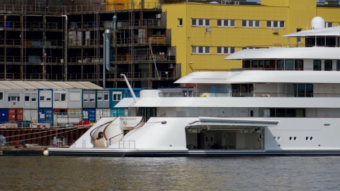 Mighty 123m LURSSEN Mega Yacht GOLDEN ODYSSEY with her name clearly visible