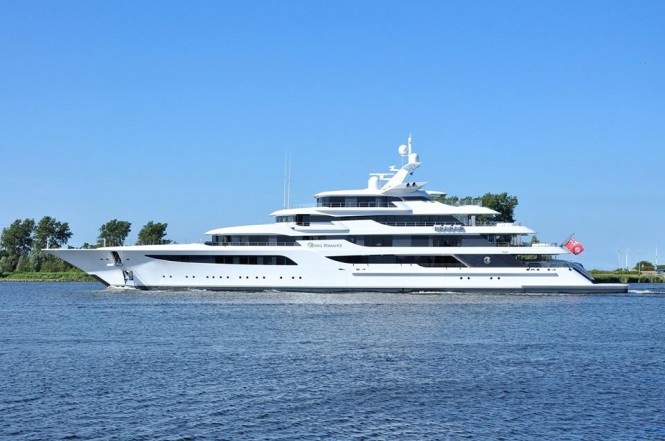 Royal Romance Yacht at the North Sea Canal near Buitenhuizen, heading from Amsterdam to IJmuiden, July 21, 2015. Photo by Jan Ramaker and Feadship Fanclub