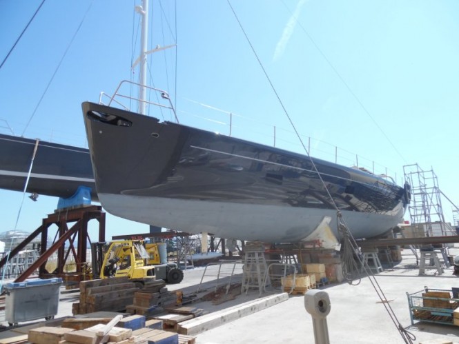 New paint refinishing for Majestic Wally 110’ Charter Yacht WALLY B by Compositeworks