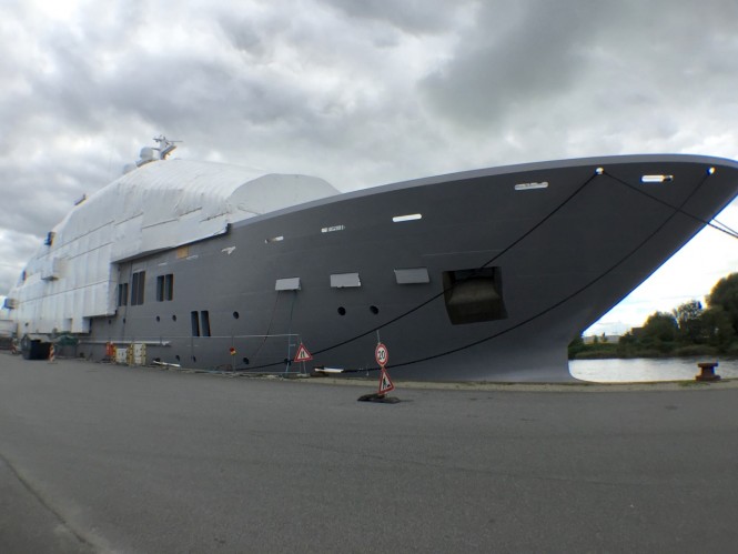 Mighty 107M Explorer Mega Yacht ULYSSES spotted in Bremerhaven, Germany