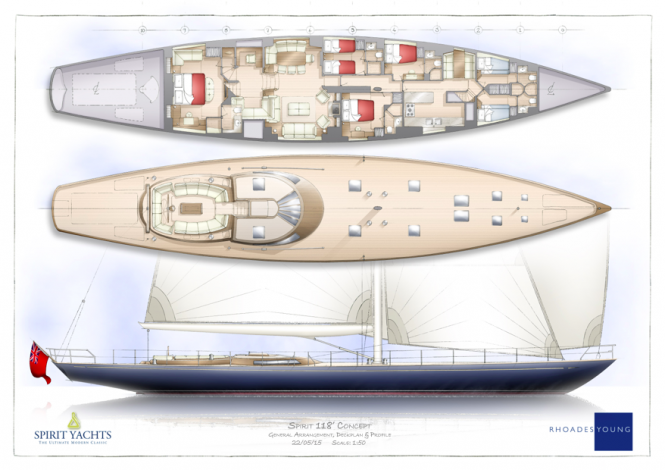 Spirit Yachts at MYS with 118′ Sailing Yacht Design and Spirit Royal 110′ Motor Yacht Drawings on Display