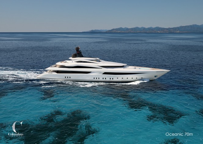 Latest renderings and photos of Mighty Columbus Oceanic 70 Superyacht in build at Palumbo Shipyard in Naples, Italy