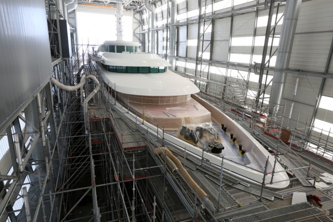 Superyacht LADY CHRISTINE undergoing full paint work at Monaco Marine La Ciotat