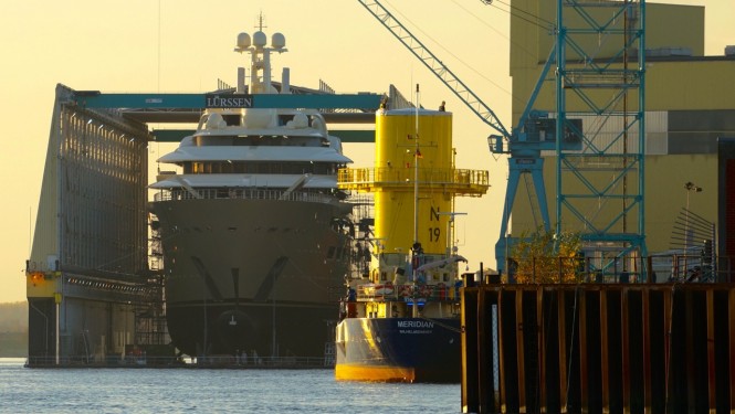 Latest photos of Imposing 156m Superyacht OMAR by Lurssen preparing for launch