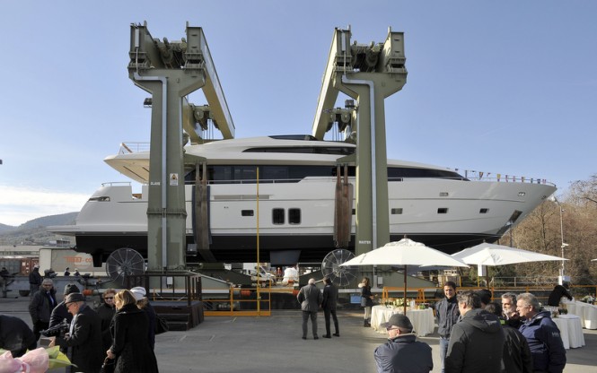 NEW SL96 Superyacht BLUE ANGEL 2 hits the water at Sanlorenzo