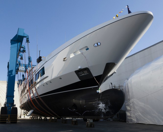 Eagerly awaited launch of NEW 54m Displacement Yacht hull #10219 by Baglietto