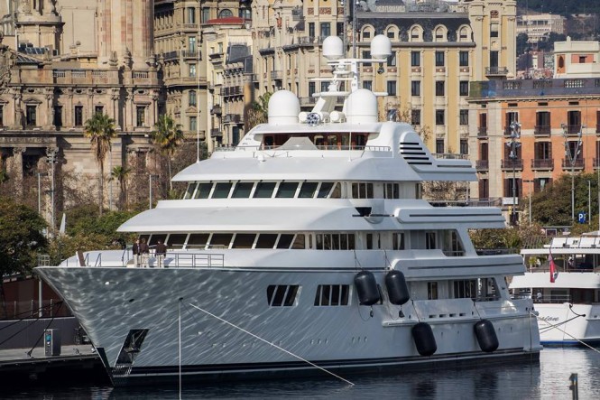 Eye-catching 76M Mega Yacht EBONY SHINE by FEADSHIP at Marina Port Vell Barcelona