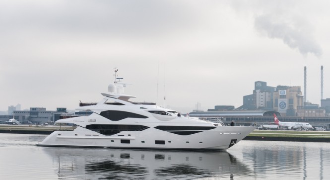 New Sunseeker 131 Yacht ZOZO en route to London Boat Show
