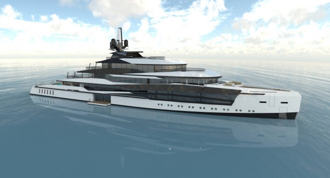 Striking 74m Mega Yacht V+A project by Alvaro Aparicio de Leon with interior design by Salt & Water