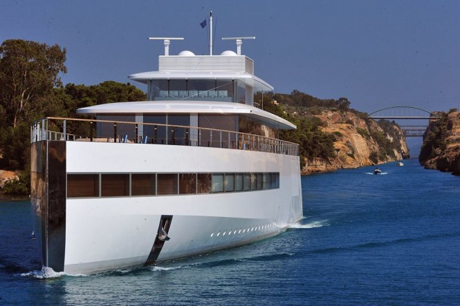 Eye-catching 78m Feadship Superyacht VENUS passing through Corinth Canal