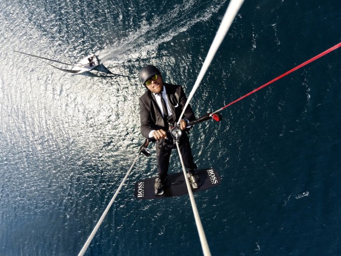 Alex Thomson’s Awesome Kitesurf Sailing Stunt ‘The Skywalk’ in Hugo Boss Suit