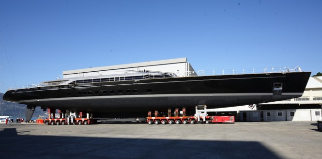 Magnificent 70M Sailing Yacht SYBARIS Leaves Shed at Perini Navi