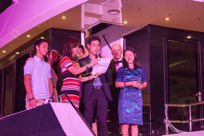 The Owners - Dr Julian Theng with his sister Ms Lisa Theng and family together with Francis Lapp - Sunreef Yachts’ CEO onboard Eagle Wings at the official premiere of the Sunreef Supreme line