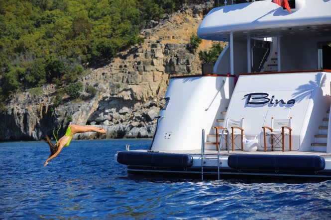Bina at anchor: Shell Beac, St Barths. Photo by Taylor Chien
