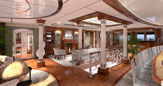 Rendering of the main salon aboard explorer yacht LEGEND