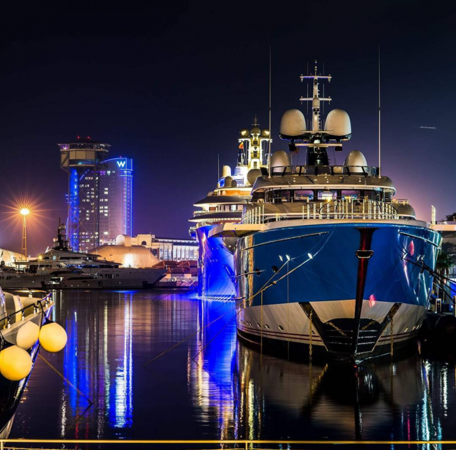 Mega Yachts Dilbar and Madame Gu in Barcelona