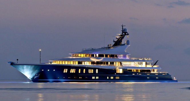 PHOENIX 2 yacht profile at night - Photo credit Lurssen