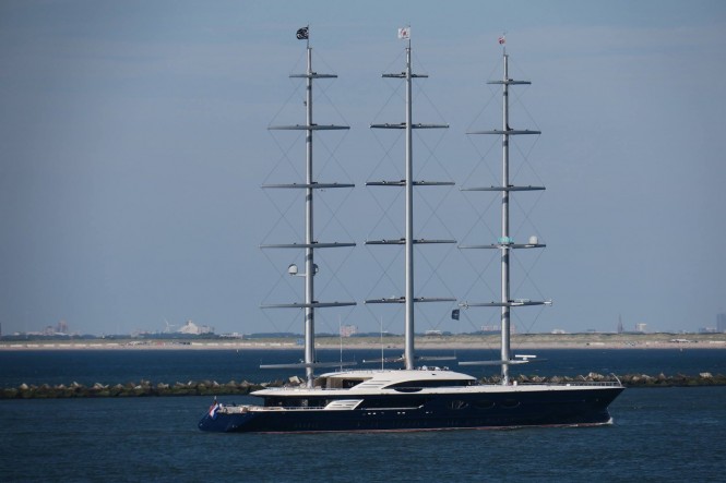 Black Pearl features 3 rotating masts, steel hull and aluminium superstructure. Photo Credit Dutch Yachting