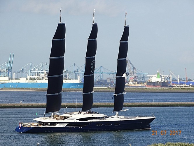 106m Sailing Yacht Black Pearl with Her Sails Rigged