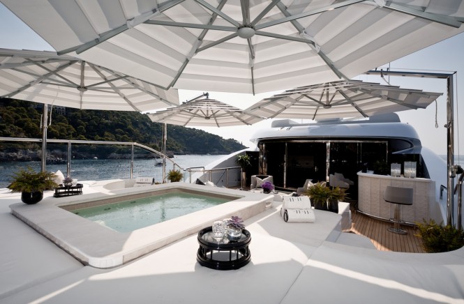 Superyacht 11.11 - Bow jacuzzi and sunning area. Photo credit Jeff Brown