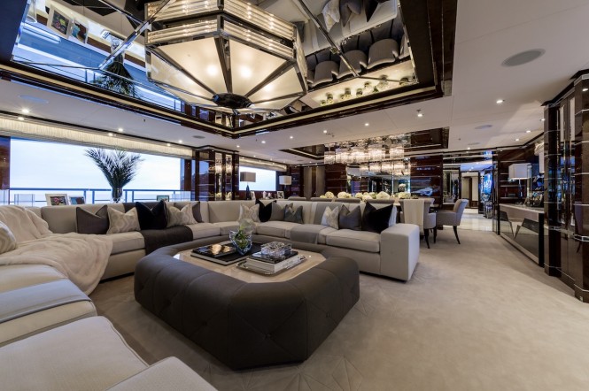 Superyacht 11.11 - Main salon and formal dining area. Photo credit Jeff Brown