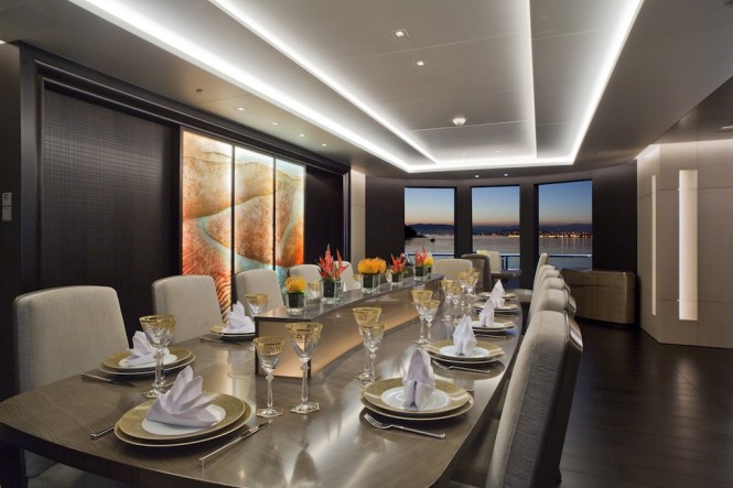 Superyacht MOGAMBO - Formal dining. Photo credit - Bruce Thomas