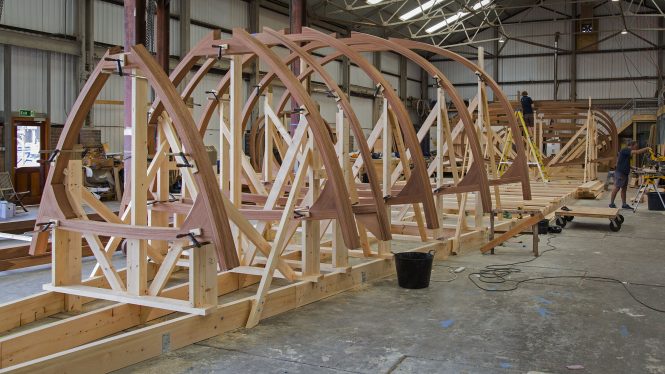 Construction began in April on the single-masted SPIRIT 111. Image credit Spirit Yachts