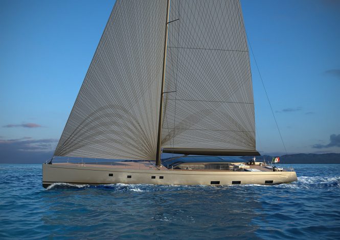 One of the early concept images for a future 42m sailing yacht