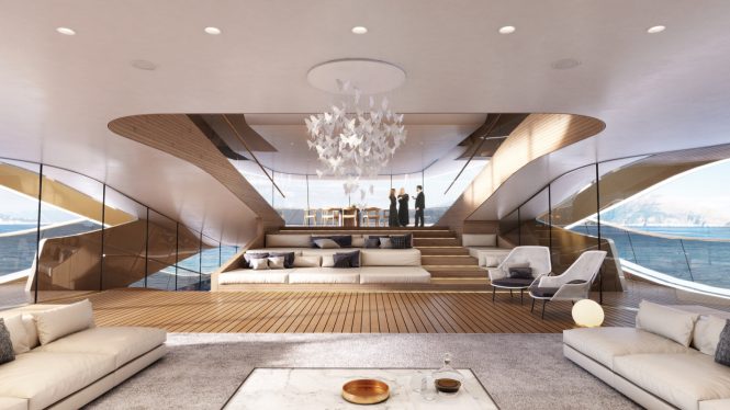 The central lounge aboard mega yacht SE77ANTASETTE