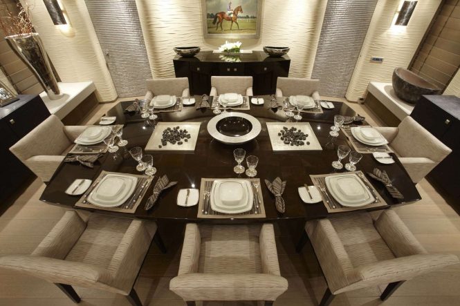 Superyacht HURRICANE RUN - Formal dining area. Photo credit: Feadship