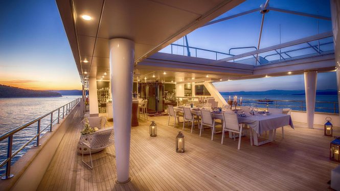 Fabulous aft deck romantic candle-light dinner aboard KATINA