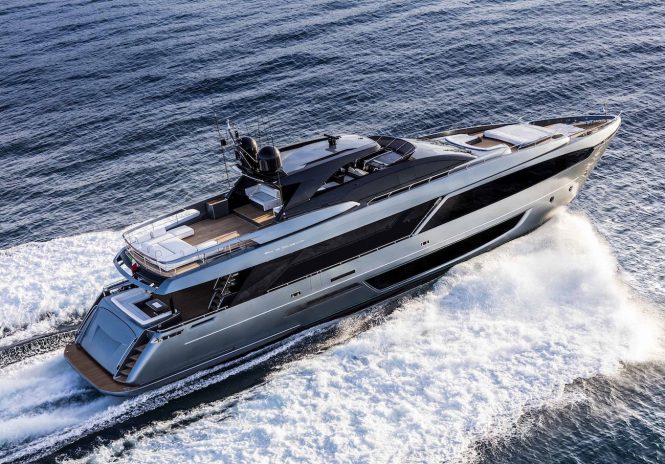 Riva 110' Dolcevita aerial view running