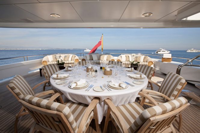 alfresco dining set up aboard MARLA