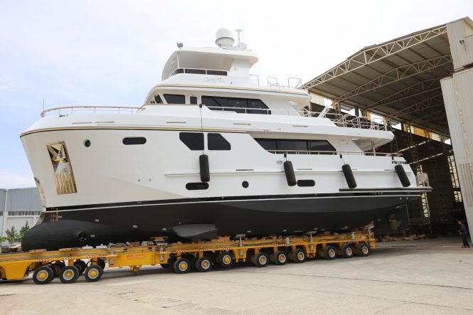 Bering 80 motor yacht BEYOND CAPRICORN (ex VEDA) hits water after refit