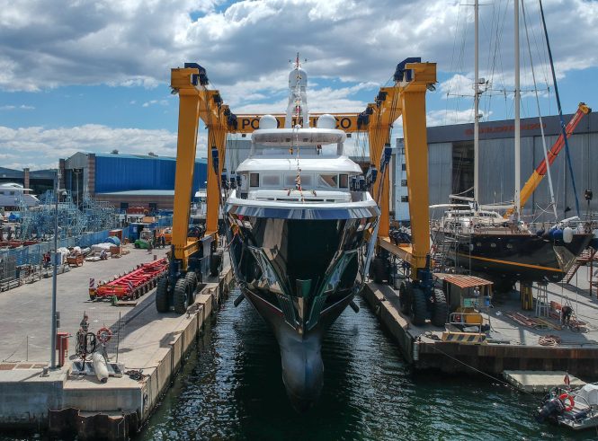 40m explorer yacht STELLA DI MARE hits water at CBI NAVI