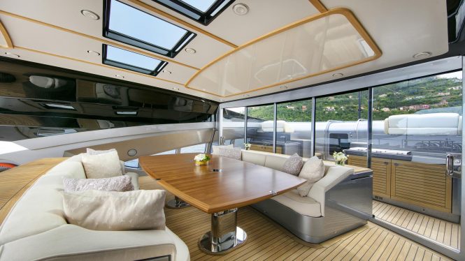 Flybridge dining area for twelve guests