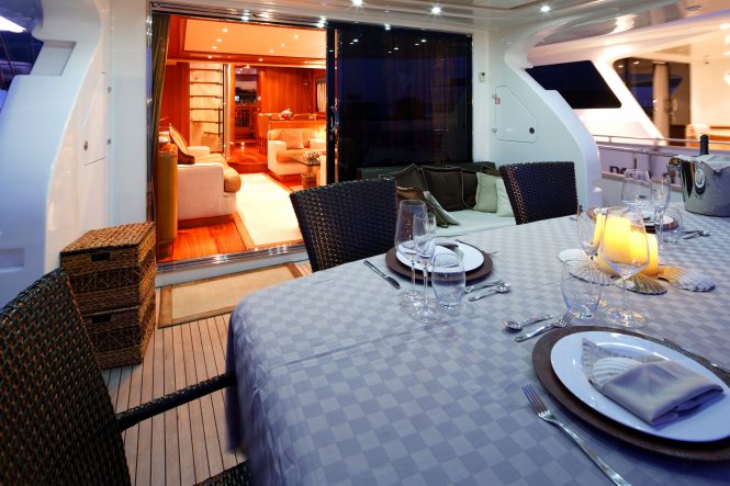 Aft deck dining set up