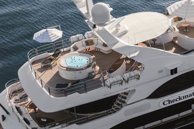 Aerial view of the sun deck with a Jacuzzi