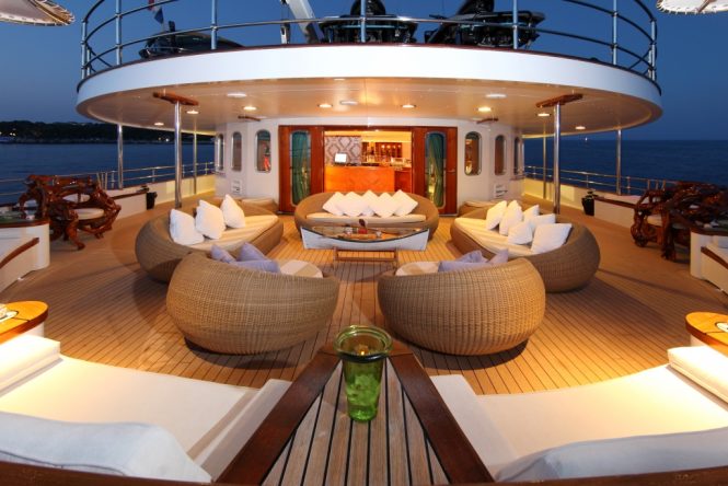 Relaxing bridge deck area after sunset